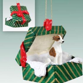 Whippet  - Brindle and White - Green Gift Box Ornament