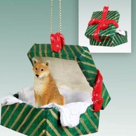 Shiba Inu Green Gift Box Ornament