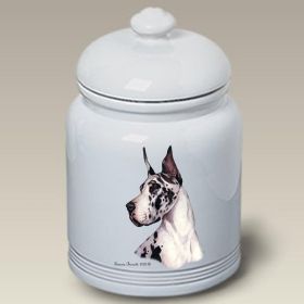 Great Dane - Harlequin - Cropped - Best of Breed Ceramic Treat Jar