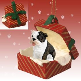 Bulldog - Brindle - Red Gift Box Ornament