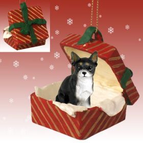 Chihuahua - Black and White - Red Gift Box Ornament