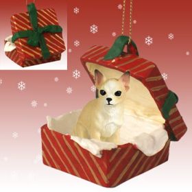 Chihuahua - Tan and White - Red Gift Box Ornament