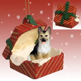 German Shepherd - Tan and Black - Red Gift Box Ornament