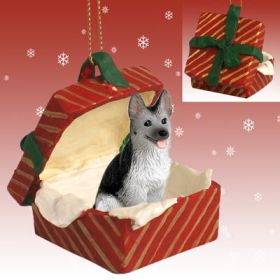 German Shepherd - Silver and Black - Red Gift Box Ornament