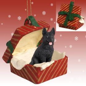 German Shepherd - Black - Red Gift Box Ornament