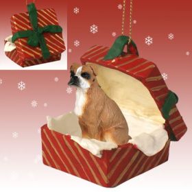 Boxer - Uncropped - Red Gift Box Ornament