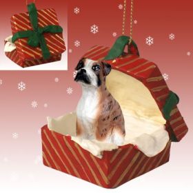 Boxer - Brindle - Uncropped - Red Gift Box Ornament