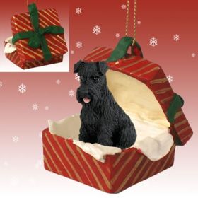 Schnauzer - Black - Uncropped - Red Gift Box Ornament