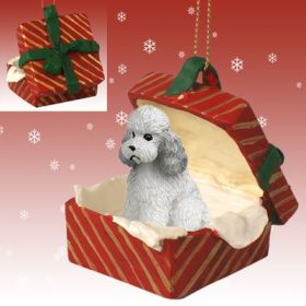 Poodle - Sport Cut - Gray - Red Gift Box Ornament