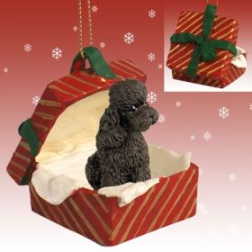 Poodle - Sport Cut - Chocolate - Red Gift Box Ornament