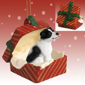 Jack Russell Terrier - Black and White - Smooth Coat - Red Gift Box Ornament