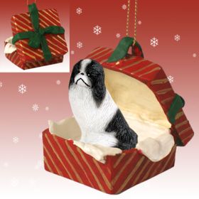 Japanese Chin - Black and White - Red Gift Box Ornament