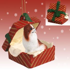 Japanese Chin - Brown and White - Red Gift Box Ornament