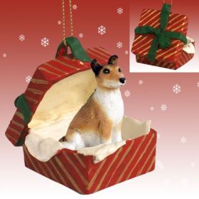 Collie - Smooth Hair - Red Gift Box Ornament