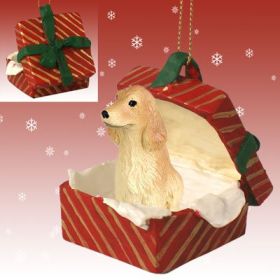 English Cocker Spaniel  -Blonde - Red Gift Box Ornament