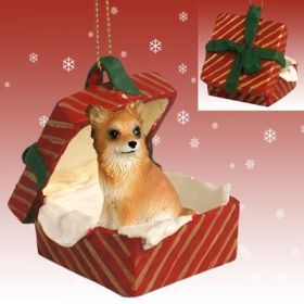 Chihuahua - Long Haired - Red Gift Box Ornament