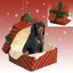 Black and Tan Coonhound Red Gift Box Ornament