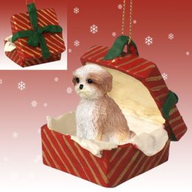 Shih Tzu - Tan - Sport Cut - Red Gift Box Ornament