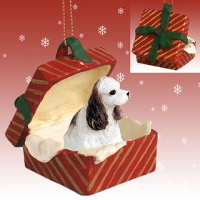 Cocker Spaniel - Brown and White - Red Gift Box Ornament