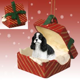 Cocker Spaniel - Black and White - Red Gift Box Ornament