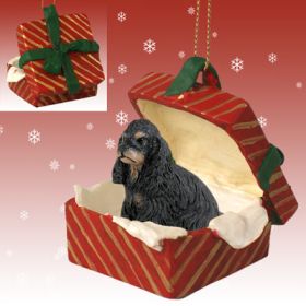 Cocker Spaniel - Black and Tan - Red Gift Box Ornament