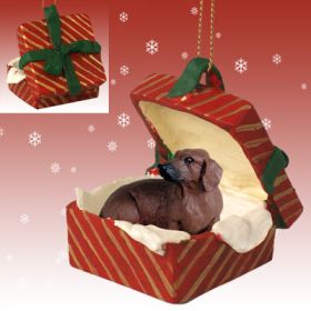 Dachshund - Red - Red Gift Box Ornament