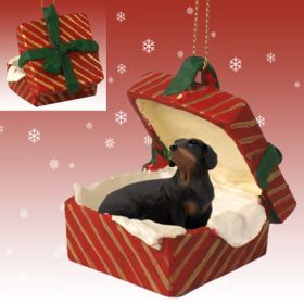 Dachshund - Black - Red Gift Box Ornament