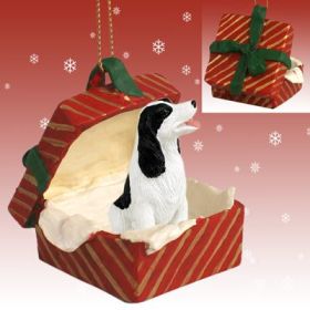 Springer Spaniel - Black and White - Red Gift Box Ornament