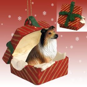 Collie - Sable - Red Gift Box Ornament