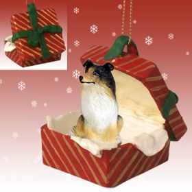 Collie - Tricolor - Red Gift Box Ornament