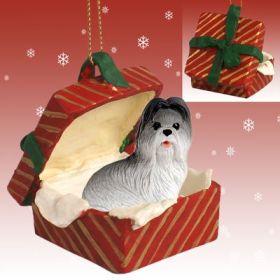 Shih Tzu - Gray - Red Gift Box Ornament