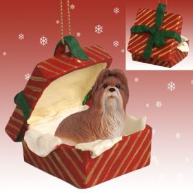 Shih Tzu - Tan - Red Gift Box Ornament