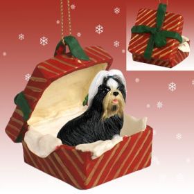 Shih Tzu - Black and White - Red Gift Box Ornament