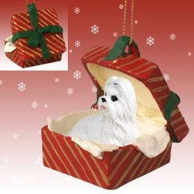 Shih Tzu - White - Red Gift Box Ornament