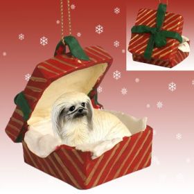 Pekingese Red Gift Box Ornament