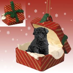 Shar-Pei - Black - Red Gift Box Ornement