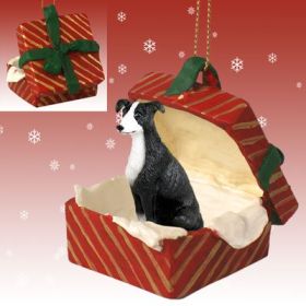 Greyhound - Black and White - Red Gift Box Ornament