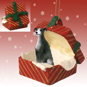 Greyhound - Blue - Red Gift Box Ornament