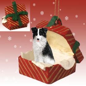 Border Collie Red Gift Box Ornament