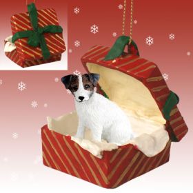 Jack Russell Terrier - Rough Coat - Brown and White - Red Gift Box Ornament