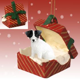 Jack Russell Terrier - Rough Coat - Black and White - Red Gift Box Ornament