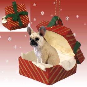 French Bulldog - Fawn - Red Gift Box Ornament