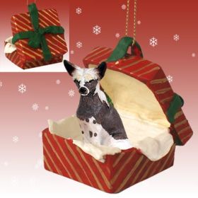 Chinese Crested Dog Red Gift Box Ornament