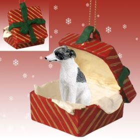 Whippet - Gray and White - Red Gift Box Ornament