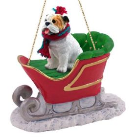 Bulldog - White - Sleigh Ride Ornament