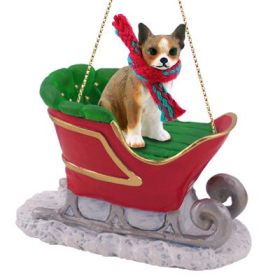 Chihuahua - Brindle & White - Sleigh Ride Ornament