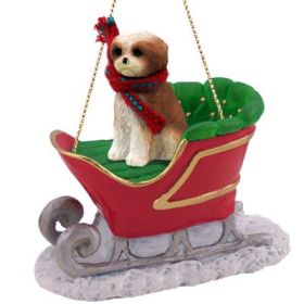 Shih Tzu - Tan - Sport Cut - Sleigh Ride Ornament