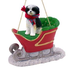 Shih Tzu - Black & White - Sport Cut - Sleigh Ride Ornament