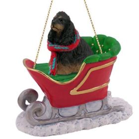 Cocker Spaniel - Black & Tan - Sleigh Ride Ornament