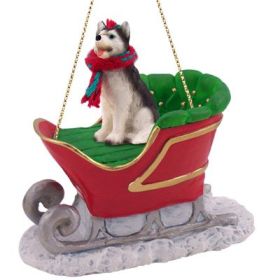 Siberian Husky - Black & White - Blue Eyes - Sleigh Ride Ornament